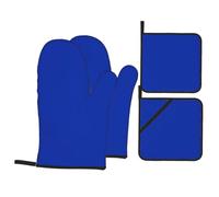 YYHWHJDE Royal Blue Pattern Kitchen baking four-piece set Includes 2 Insulated Gloves and 2 Pot Lid Pads with Pockets anti-scalding and heat-insulating