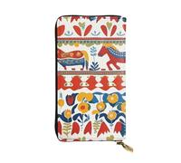 YYHWHJDE Runner Swedish Dala Horse Folk Pattern Leather long clutch wallet Designed for fashion girls and women stylish and personalized 7.48 x 4.13 in, Black, One Size