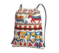 YYHWHJDE Runner Swedish Dala Horse Folk Picture Quality Drawstring zipper Backpack Suitable for outdoor leisure 15.3 X 18in (L X H)