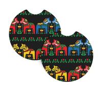 YYHWHJDE Runner Swedish Dala Horse Folk Prints Car Cup Coasters 2-Pack - The Thoughtful Gift for New Drivers & Road Trip Lovers - High-Grade Neoprene Protection & Style