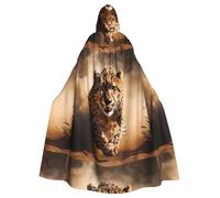YYHWHJDE Running Cheetah Pattern Halloween Adult Hooded Cape Cloak For Role-Playing, Stage Costumes, Parties Easy Care
