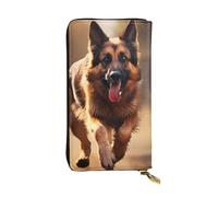 YYHWHJDE Running german shepherd dog Printed Leather long clutch wallet Designed for fashion girls and women stylish and personalized 7.48 x 4.13 in, Black, One Size