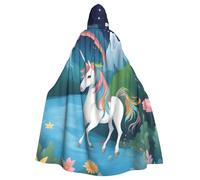 YYHWHJDE Running Unicorns Pattern Halloween Adult Hooded Cape Cloak For Role-Playing, Stage Costumes, Parties Easy Care