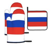YYHWHJDE Russian Flag Prints Kitchen Baking Set | Throw Gloves & Pot Cover - Durable Oven Mitts for BBQ Grilling & Microwave Use Russian Flag Pattern