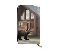YYHWHJDE Rustic Lodge Bear Printing Quality Leather Long Clutch Wallet Designed for Fashion Girls and Women Stylish 7.48 x 4.13 in
