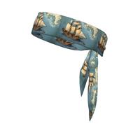 YYHWHJDE Sailboat drifting on the sea Map Pattern Sports headscarf, sweat absorbing and breathable, motion headband, double-sided kerchief