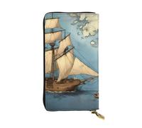 YYHWHJDE Sailboat Drifting on The sea Map Picture Quality Leather Long Clutch Wallet Designed for Fashion Girls and Women Stylish 7.48 x 4.13 in