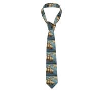 YYHWHJDE Sailboat drifting on the sea Map Prints Men's tie classic style suit cravat suitable for holidays and work