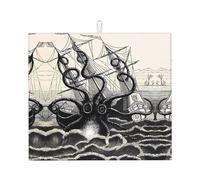 YYHWHJDE Sailing Pirate Octopus Prints Kitchen Drying Mat - Absorbent Dish Drying Throw with Vibrant Prints, Quick-Dry Countertop Layer for Dishes & Appliances - Non-Slip & Foldable