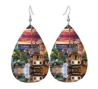 YYHWHJDE san francisco Prints Teardrop Leather Earrings - Vibrant Dangle Layers for Women, Lightweight Fashion Jewelry for Parties & Everyday Wear