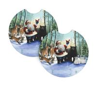 YYHWHJDE Santa Claus and Animals Prints Car Cup Coasters 2-Pack - Absorbent Neoprene Drink Layers, Protect Your Ride & Add a Stylish Touch - Heat Resistant, Non-Slip