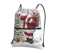 YYHWHJDE Santa Claus Snow Secenry Prints Drawstring Backpack - Lightweight, Waterproof Sport Throw Cover for Gym, Travel & Everyday Essentials