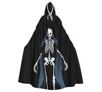 YYHWHJDE Scary Skeleton Ghost Printed Halloween Adult Hooded Cloak No Zipper, Comfortable & Durable for Role-Playing
