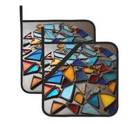 YYHWHJDE Scattered colorful fragments Pattern Square Insulated Pot Mat 2-piece Thick Durable for Heat Insulation for Microwave, Oven, and Outdoor Grilling