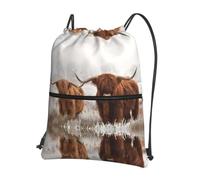 YYHWHJDE Scottish Highland Cow Prints Drawstring Zipper Backpack - Lightweight Water-Resistant Gym Bag for Travel, Yoga, and Everyday Adventures