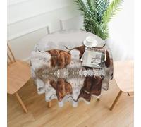 YYHWHJDE Scottish Highland Cow Prints Round Decorative Table Throw 60in - Waterproof Table Cover for Elegant Dining & Outdoor Gatherings