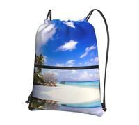 YYHWHJDE Sea Island Sky Clouds Prints Drawstring Zipper Backpack - Lightweight Water-Resistant Gym Bag for Travel, Yoga, and Everyday Adventures