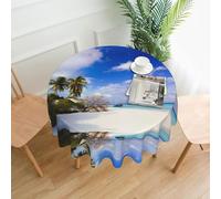 YYHWHJDE Sea Island Sky Clouds Prints Round Decorative Table Throw 60in - Waterproof Table Cover for Elegant Dining & Outdoor Gatherings
