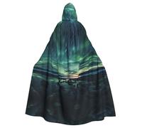 YYHWHJDE Sea Under The Aurora Borealis Pattern Halloween Adult Hooded Cape Cloak - Super Large Hooded Cloak No Zipper