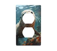 YYHWHJDE Seal pup in Water Picture Double Socket Wall Panel Electrical Socket Cover Plate is Shatter Resistant and Durable 4.5x2.76in