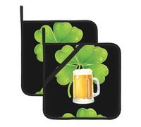 YYHWHJDE Shamrock Beer Pattern Square Insulated Pot Mat 2-piece Thick Durable for Heat Insulation for Microwave, Oven, and Outdoor Grilling