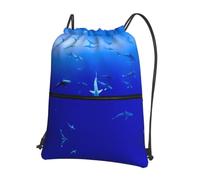 YYHWHJDE Shark Swimming Under the Sea Prints Drawstring Zipper Backpack - Lightweight Water-Resistant Gym Bag for Travel, Yoga, and Everyday Adventures