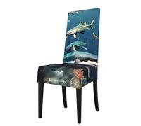 YYHWHJDE Sharks under the sea Printing Protection Cover for Dining Chair - Soft, Comfortable, Wrinkle-Resistant Elastic Fits Most Armless Chairs
