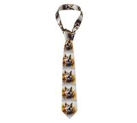 YYHWHJDE Shiba Inu Chasing Flowers Pattern Men's Necktie for Business, Daily Wear, Work, Birthdays, Weddings, Parties, Banquets Easy Care 57X3.1 In