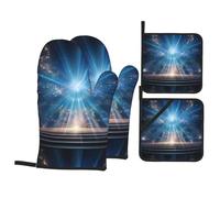 YYHWHJDE Shining Stage Prints Kitchen Baking 4-Piece Set - Insulated Oven Mitt and Pot Holders Anti-scalding and Heat Insulation