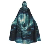 YYHWHJDE Ship In The Waves Pattern Halloween Adult Hooded Cape Cloak For Role-Playing, Stage Costumes, Parties Easy Care