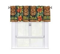 YYHWHJDE Short Curtains with Valance Rod 54x18in Aloha Tiki Pattern Printing for Kitchen, Bathroom, Laundry Room, Studio, Fits Most Standard or Decorative Curtain Rods
