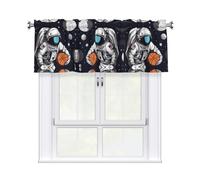 YYHWHJDE Short Curtains with Valance Rod 54x18in Astronaut Space Basketball Picture for Kitchen, Bathroom, Laundry Room, Studio, Fits Most Standard or Decorative Curtain Rods
