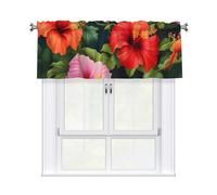 YYHWHJDE Short Curtains with Valance Rod 54x18in Beautiful hibiscus flowers Picture for Kitchen, Bathroom, Laundry Room, Studio, Fits Most Standard or Decorative Curtain Rods