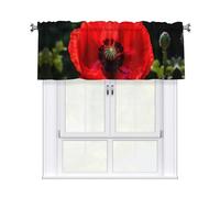 YYHWHJDE Short Curtains with Valance Rod 54x18in Beautiful Red Poppy Flower Printing for Kitchen, Bathroom, Laundry Room, Studio, Fits Most Standard or Decorative Curtain Rods
