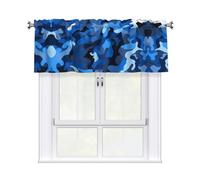 YYHWHJDE Short Curtains with Valance Rod 54x18in Blue Camouflage Pattern Picture for Kitchen, Bathroom, Laundry Room, Studio, Fits Most Standard or Decorative Curtain Rods
