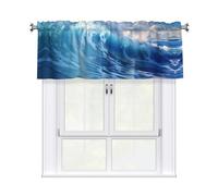 YYHWHJDE Short Curtains with Valance Rod 54x18in Blue Ocean Waves Prints for Kitchen, Bathroom, bedroom, Studio, Fits Most Standard or Decorative Curtain Rods