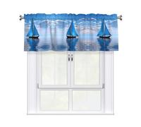 YYHWHJDE Short Curtains with Valance Rod 54x18in Blue Sailboat Picture for Kitchen, Bathroom, Laundry Room, Studio, Fits Most Standard or Decorative Curtain Rods