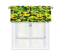 YYHWHJDE Short Curtains with Valance Rod 54x18in Camo Yellow & green Prints for Kitchen, Bathroom, bedroom, Studio, Fits Most Standard or Decorative Curtain Rods