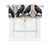 YYHWHJDE Short Curtains with Valance Rod 54x18in Cartoon black Ravens Prints for Kitchen, Bathroom, bedroom, Studio, Fits Most Standard or Decorative Curtain Rods