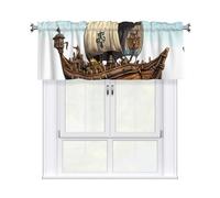 YYHWHJDE Short Curtains with Valance Rod 54x18in Cartoon Old Viking Boat Picture for Kitchen, Bathroom, Laundry Room, Studio, Fits Most Standard or Decorative Curtain Rods