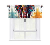 YYHWHJDE Short Curtains with Valance Rod 54x18in Colorful Elephant Picture for Kitchen, Bathroom, Laundry Room, Studio, Fits Most Standard or Decorative Curtain Rods