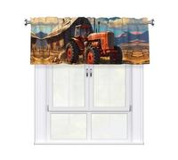 YYHWHJDE Short Curtains with Valance Rod 54x18in Farm Red Tractor Prints for Kitchen, Bathroom, bedroom, Studio, Fits Most Standard or Decorative Curtain Rods