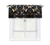 YYHWHJDE Short Curtains with Valance Rod 54x18in Gold White Butterflies Black Printing for Kitchen, Bathroom, Laundry Room, Studio, Fits Most Standard or Decorative Curtain Rods