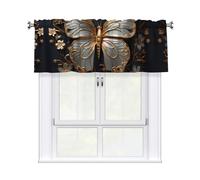 YYHWHJDE Short Curtains with Valance Rod 54x18in Gold White Butterflies Prints for Kitchen, Bathroom, bedroom, Studio, Fits Most Standard or Decorative Curtain Rods