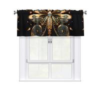YYHWHJDE Short Curtains with Valance Rod 54x18in Golden Delicate Dragonfly on Black Background Printing for Kitchen, Bathroom, Laundry Room, Studio, Fits Most Standard or Decorative Curtain Rods