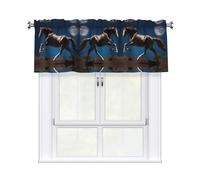 YYHWHJDE Short Curtains with Valance Rod 54x18in Horse Under The Moon Picture for Kitchen, Bathroom, Laundry Room, Studio, Fits Most Standard or Decorative Curtain Rods