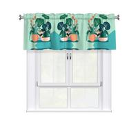 YYHWHJDE Short Curtains with Valance Rod 54x18in Indoor cartoon potted green plants Picture for Kitchen, Bathroom, Laundry Room, Studio, Fits Most Standard or Decorative Curtain Rods
