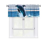 YYHWHJDE Short Curtains with Valance Rod 54x18in Jumping up dolphins Prints for Kitchen, Bathroom, bedroom, Studio, Fits Most Standard or Decorative Curtain Rods