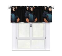 YYHWHJDE Short Curtains with Valance Rod 54x18in Little black bear listening to music Pattern for Kitchen, Bathroom, bedroom, Studio, Fits Most Standard or Decorative Curtain Rods