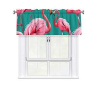 YYHWHJDE Short Curtains with Valance Rod 54x18in Lovely Pink Flamingos Picture for Kitchen, Bathroom, Laundry Room, Studio, Fits Most Standard or Decorative Curtain Rods
